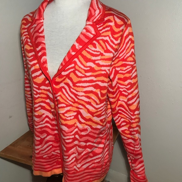 Isaac Mizrahi Zebra Stripe Button Front Sweater-SZ L - Picture 7 of 12